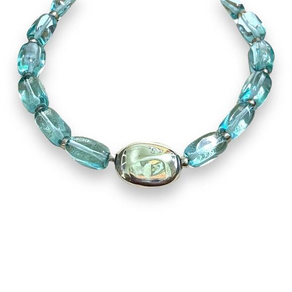 Barse Sterling Choker Womens Silver Bead Aqua Glass Beads Toggle Signed - Picture 3 of 7